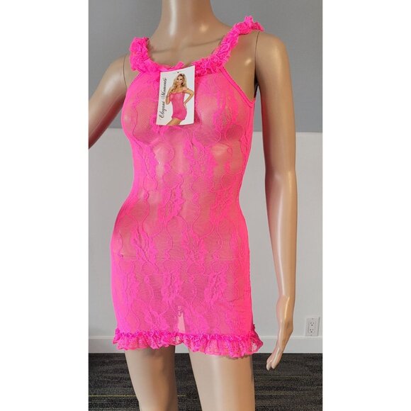 Sexy-Hot Pink-Women-Lace -Party-Dress-Babydoll-Medium-Clubwear ELE-099226 - Picture 3 of 8